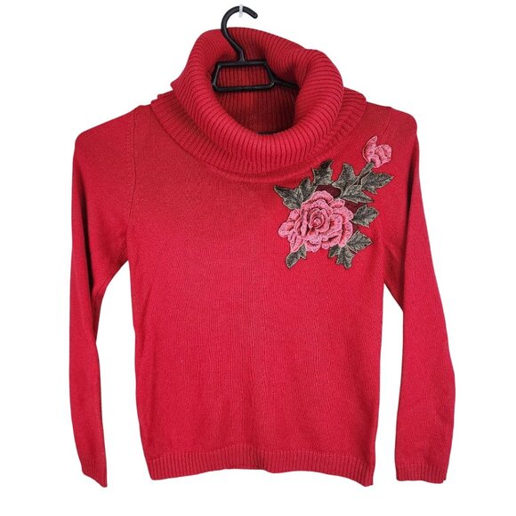 Womens Gap Red Cowl Neck Sweater With Floral Embroidery Long Sleeve Size L - Picture 1 of 9